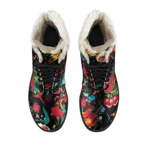 Flower Festival Vegan Leather Boots with Faux Fur Lining Winter Boots Custom Leather Boots, Handmade Crafted COMFY, GREAT TRACTION image 3