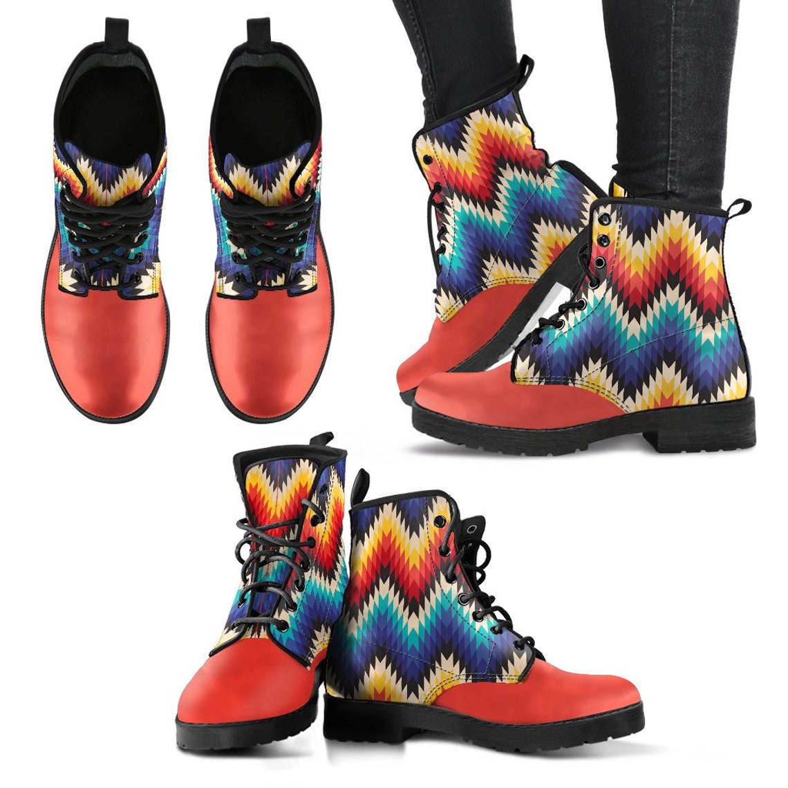 Aztec Pattern Vegan Leather Boots All Season Boot Handmade | Etsy
