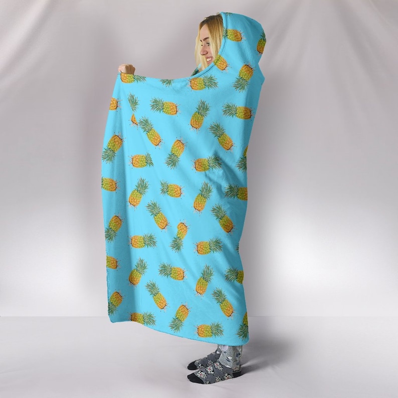Blue Pineapples Hooded Blanket Plush Premium Sherpa Kids Adult