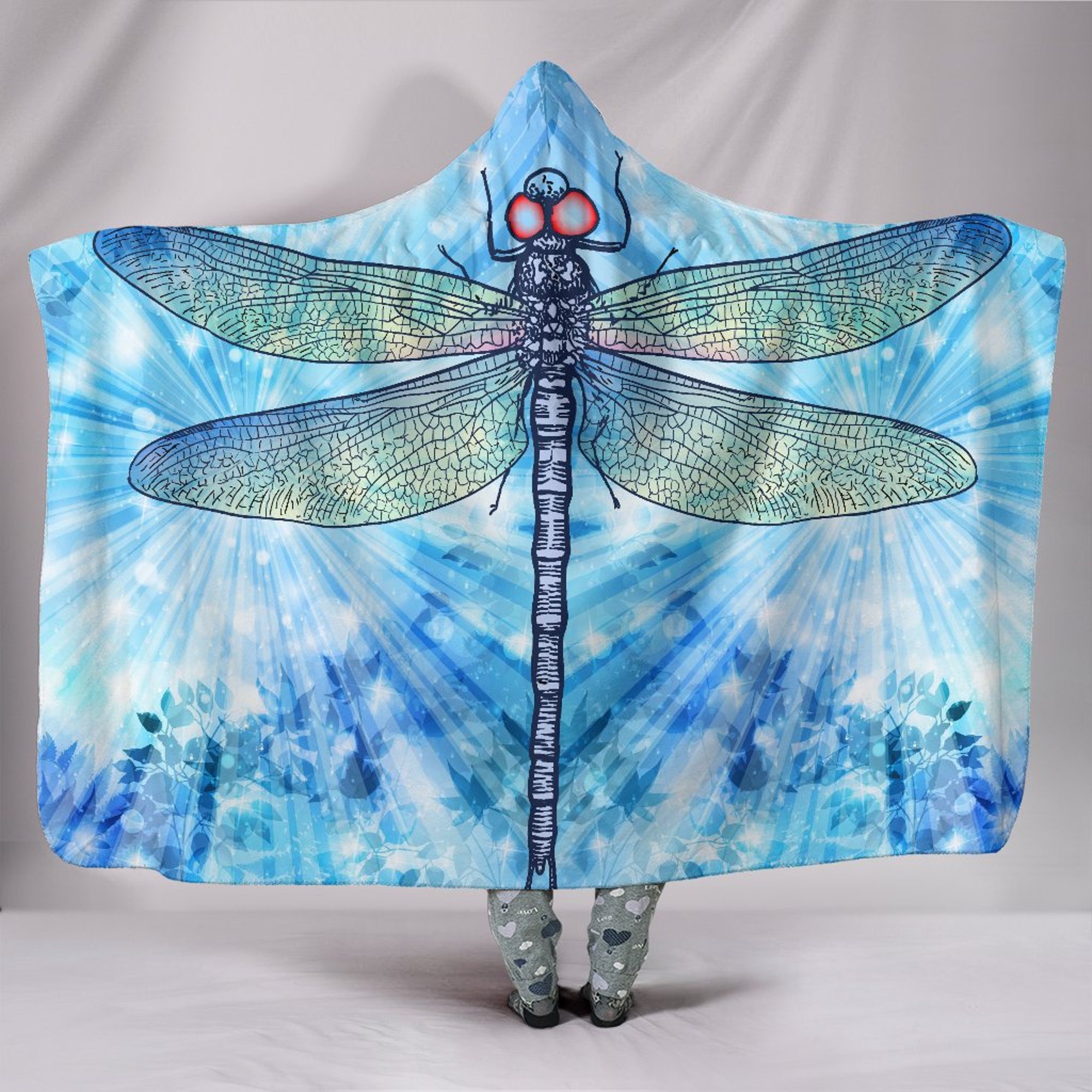 Blue Tie Dye Dragonfly Hooded Blanket