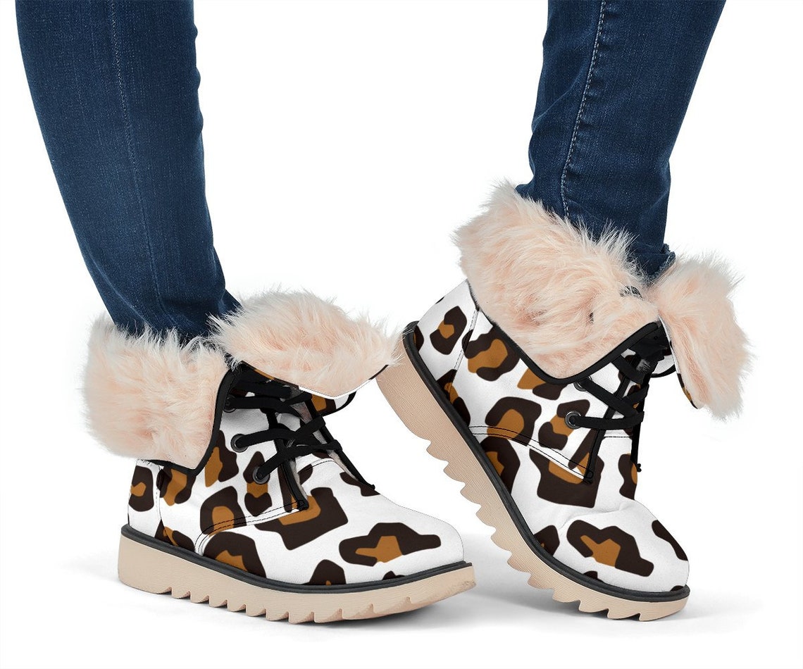 Leopard Print Polar Boots with Faux Fur Lining Winter Boots | Etsy