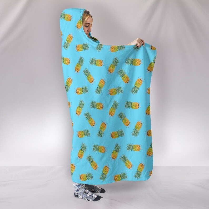Blue Pineapples Hooded Blanket Plush Premium Sherpa Kids Adult