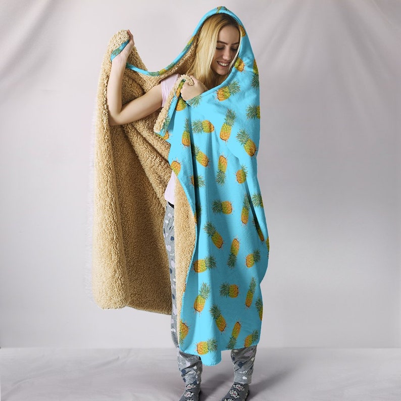 Blue Pineapples Hooded Blanket Plush Premium Sherpa Kids Adult