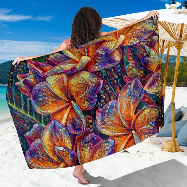 Vibrant Plumerias Beach Cover Up | Sarong | Pareo | Flowers Floral | Chiffon