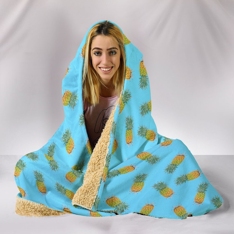 Blue Pineapples Hooded Blanket Plush Premium Sherpa Kids Adult