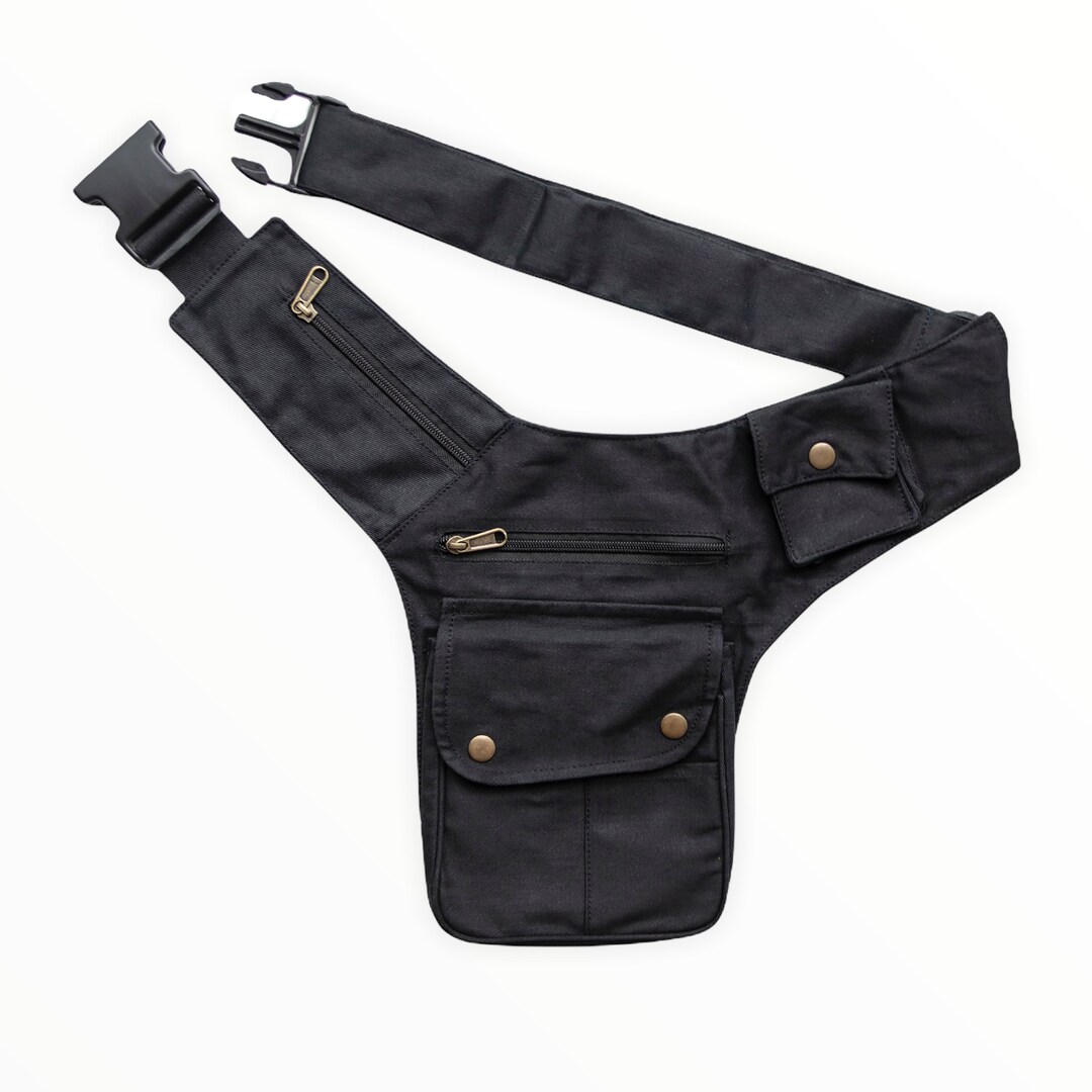 Unisex Canvas Utility Belt Black, 7 Pockets Travel, Cosplay, Festivals