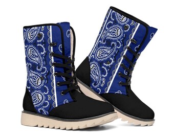 Royal Blue Bandana Women's Polar Boots with Faux Fur Lining | Winter Boots | Handmade Crafted | Warm, GREAT TRACTION | Ice Snow