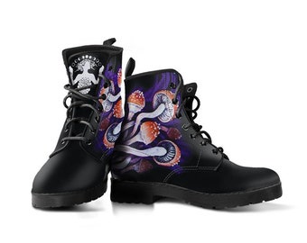 Psychedelic Mushrooms Vegan Leather Lace Up Boots | All Season Boot | Handmade Crafted Combat Boot Lace Up Boot | Graphic Shoes, Artistic