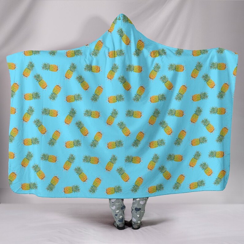 Blue Pineapples Hooded Blanket Plush Premium Sherpa Kids Adult