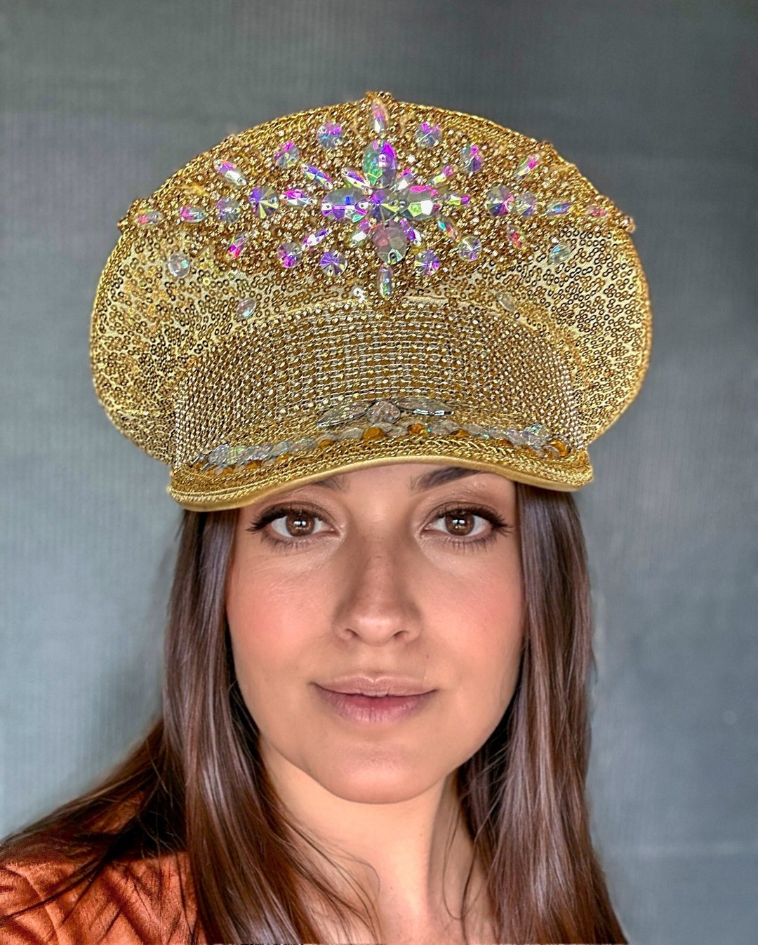 Personalized Gold Rainbow Rhinestone Hat / Sequin Hat / Party Captain ...