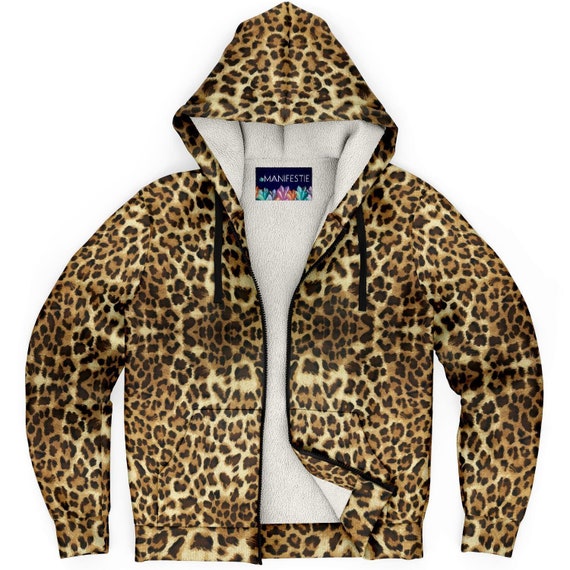 Leopard Print Premium Sherpa Lined Zip up Hoodie Festival - Etsy