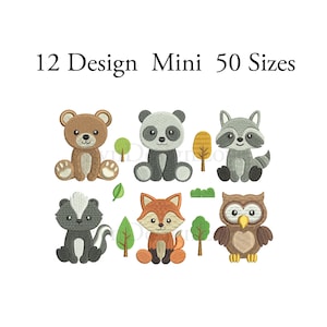 ミニウッドランド刺繍セット、動物マシンセット、ミニベビーウッドランド刺繍、ミニかわいい動物刺繍セット、12ミニデザイン、50サイズ
