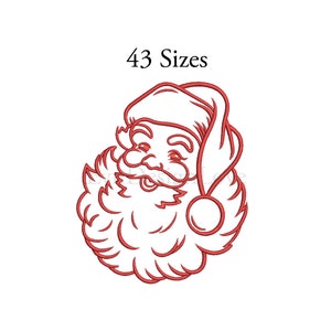 May include: Line art illustration of Santa Claus's face with a red outline. The illustration includes Santa's beard, mustache, hat, and a pom-pom on the hat. The text "43 Sizes" is above the illustration.
