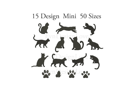 Set Mini Cat Embroidery, Set Cat Silhouette Embroidery, Mini Cat Machine, Cute Cat Embroidery, Mini Cat Embroidery ,15 Mini Design, 50 Sizes