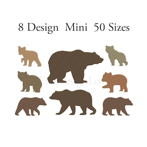 May include: Eight different designs of brown bear silhouettes in various sizes. The text "8 Design Mini 50 Sizes" is at the top of the image.