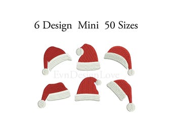 Set Mini Santa Hat Embroidery, Set Santa Hat Embroidery, Mini Santa Hat Machine, Santa Hat Christmas Embroidery, 6 Mini Design, 50 Sizes
