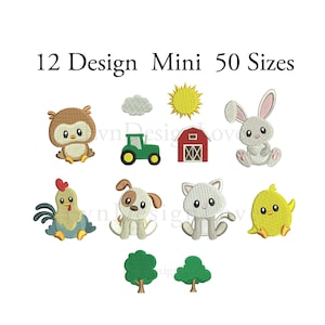 Set Mini Farm Animals Embroidery, Set Mini Animals Embroidery, Mini Cute Animals Machine, Set Farm Animals Embroidery, 12 Design and 50 Size