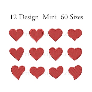 Set Mini Herz Stickerei, Set Herz Stickerei, Mini Herz Maschine, Mini Valentinstag Stickerei, 12 Design Mini Herzen, 60 Größen