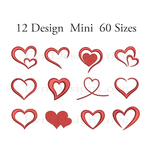 Set Mini Herz Stickerei, Set Herz Stickerei, Mini Herz Maschine, Mini Valentinstag Stickerei, 12 Design kleine Herz Stickerei, 60 Größen