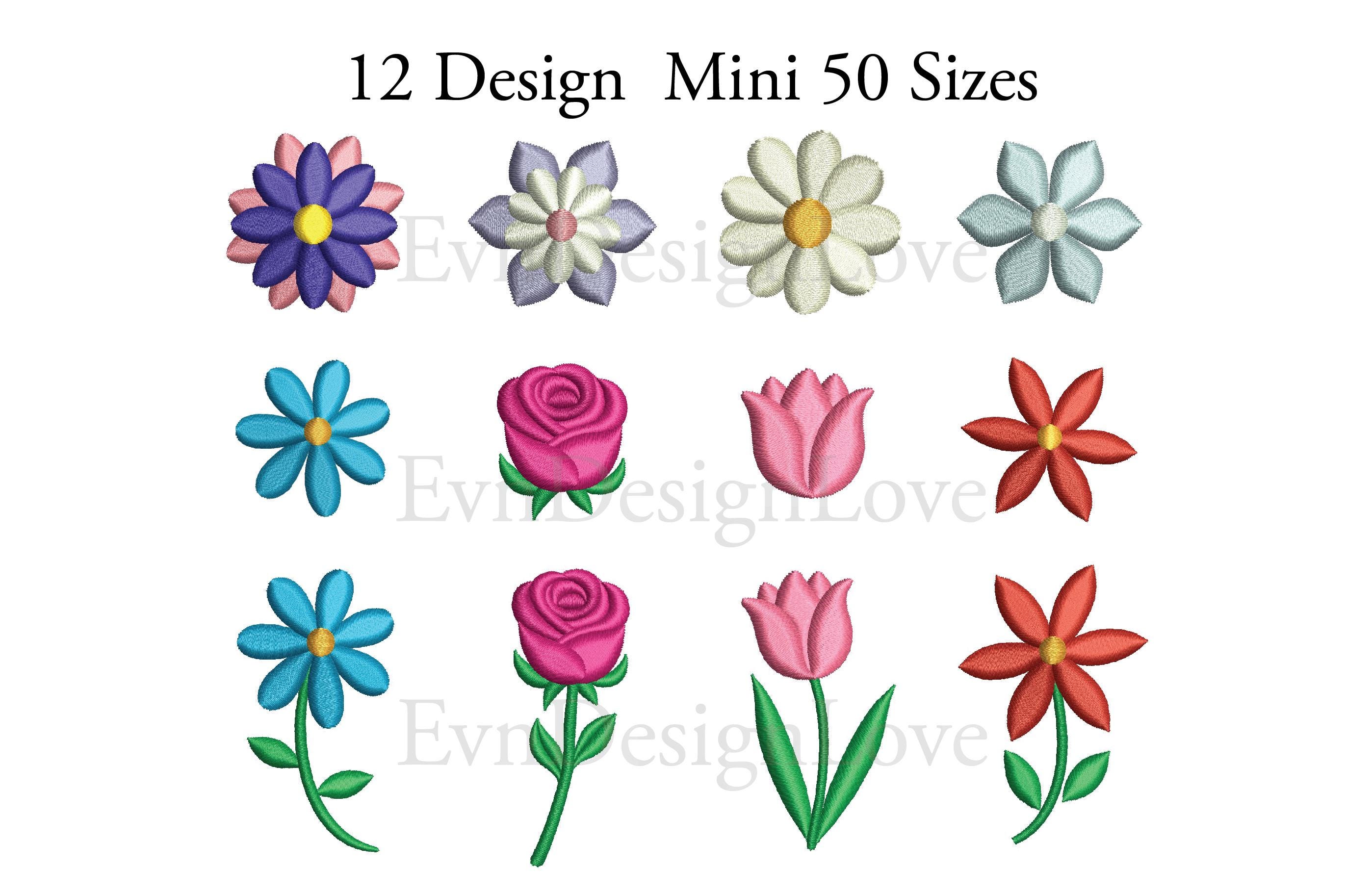 Set Mini Flowers Embroidery, Set Flowers Embroidery, Retro Mini Flowers ...