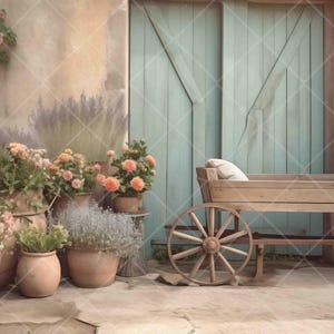 Rustic Garden Cart Newborn Digital Backdrop