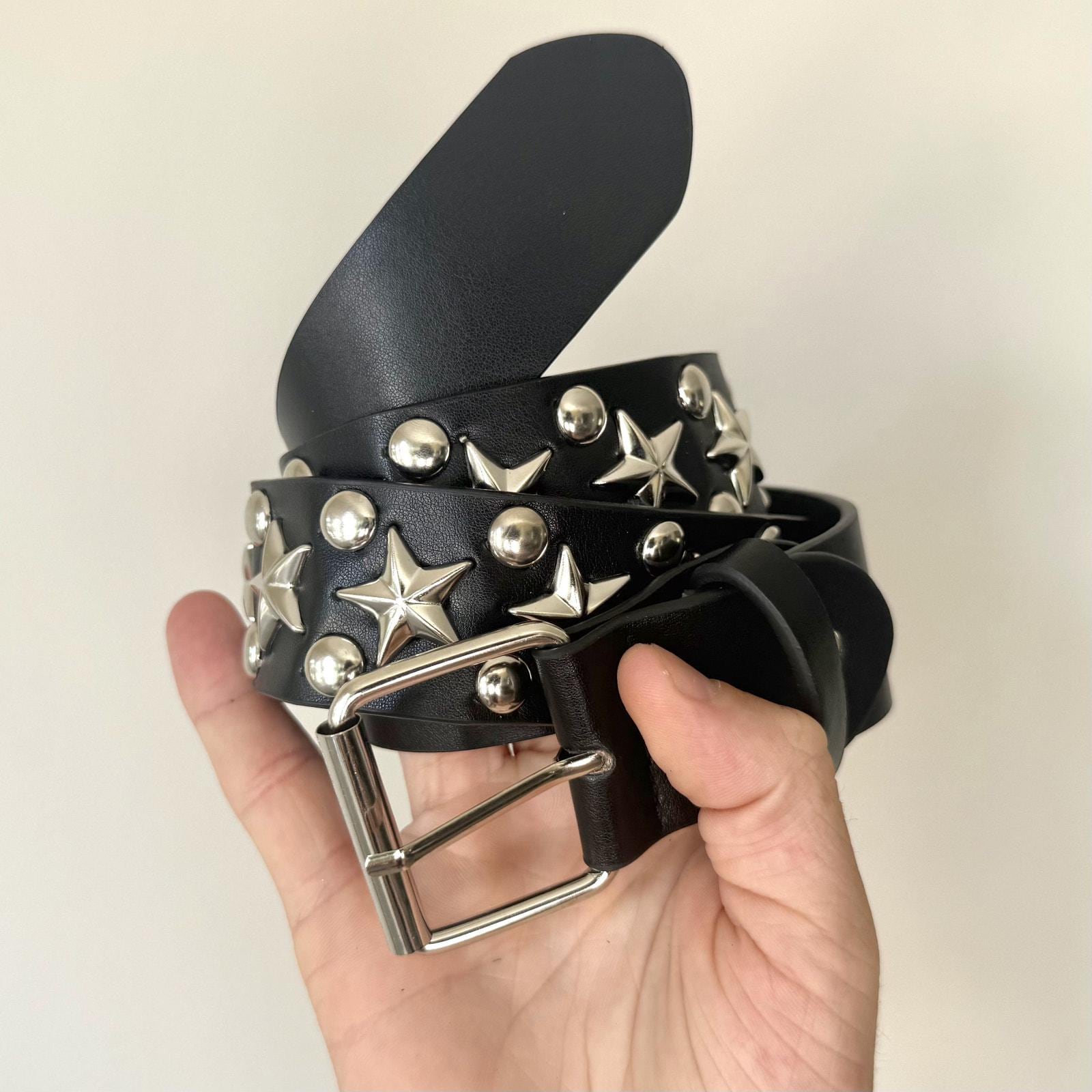 Y2K Black Silver Star Studded Belt Unisex Goth Emo Style 44  display picture 1