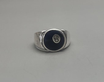 y2k vintage silver and black 8-ball ring