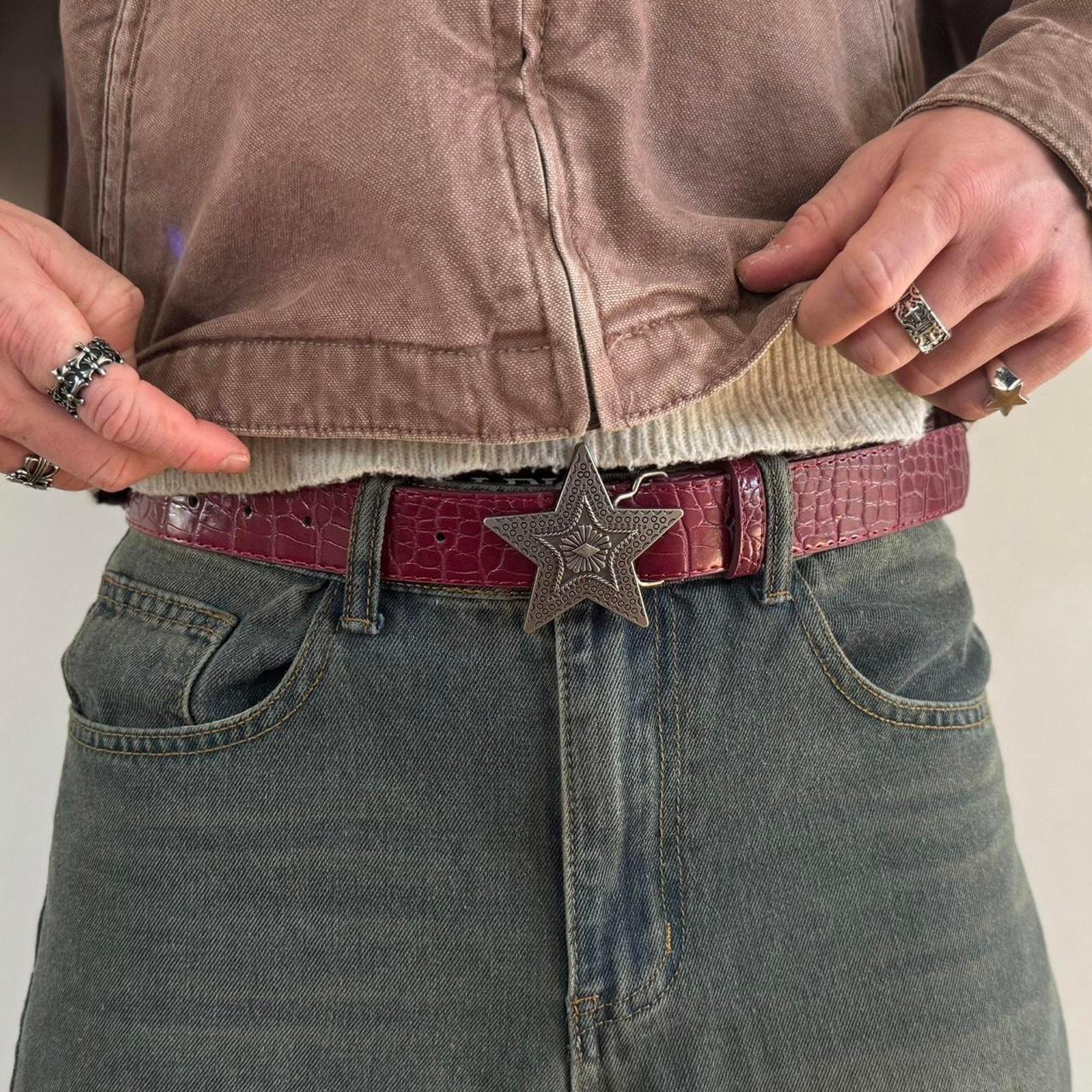 Vintage Burgundy Leather Locking Loop Belt Boho Western Maroon Size XL Retro Classic Burgundy Belt Genuine Full Grain Leather Casual Jean  main image 4