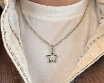 Y2K 2000s Vintage Silver Star Necklace Unisex Retro Simple Chain New