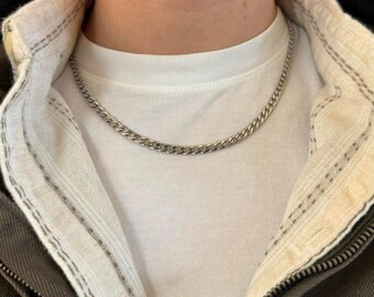 Y2K 2000s Silver 925 Cuban Chain Necklace Unisex Vintage Jewelry New