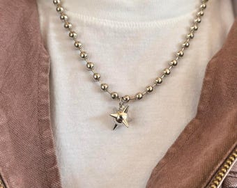 y2k 2000s silver bead pendant barbed ball pendant chain necklace