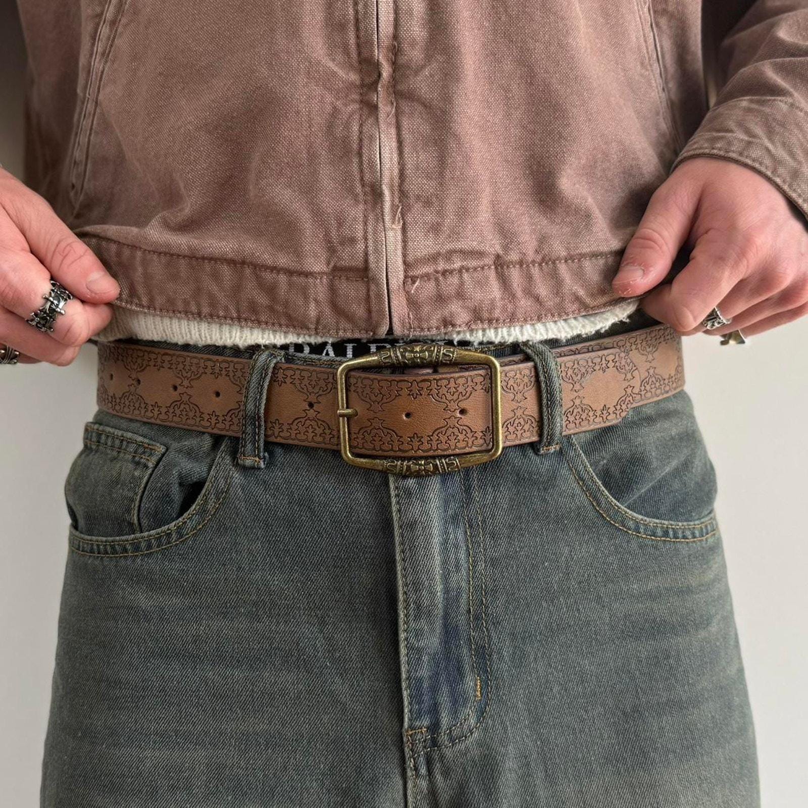 Vintage 1980s Brown Embossed Leather Gold Hardware Waist Belt Boho Chic Italian Express vintage wide croc embossed leather belt | eBay main image 3