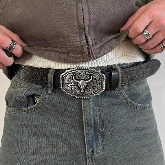 Y2K Silver Western Cowboy Boho Belt Black Unisex Large  display picture 2