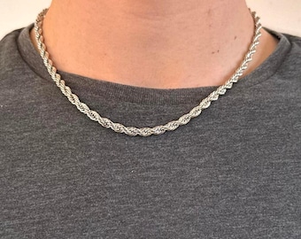 Silver Rope Chain Necklace 5mm 20 Inch Unisex Y2K Streetwear Jewelry
