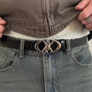 2000s Y2K Black Genuine Leather belt silver boho hippie indie bohemian festival 2000s Y2K Olga Santini Black Genuine Leather belt... | Depop main image 3