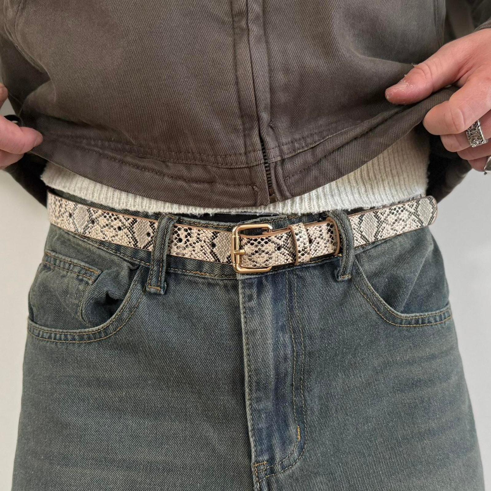 90s Y2K Snakeskin Embossed Italian Upper Silver Hook Buckle Dropped Waist L/XL golden-snake-buckle.jpg main image 2