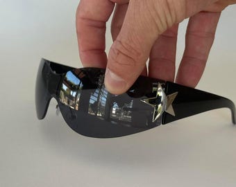 Y2K Black Silver Star Shaped Sunglasses Unisex Statement UVA UVB Protection New