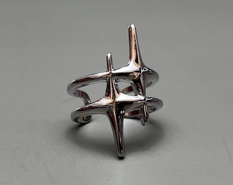 Y2K Vintage Silver Star Ring Adjustable Size 8 2000s Jewelry Unisex Fit