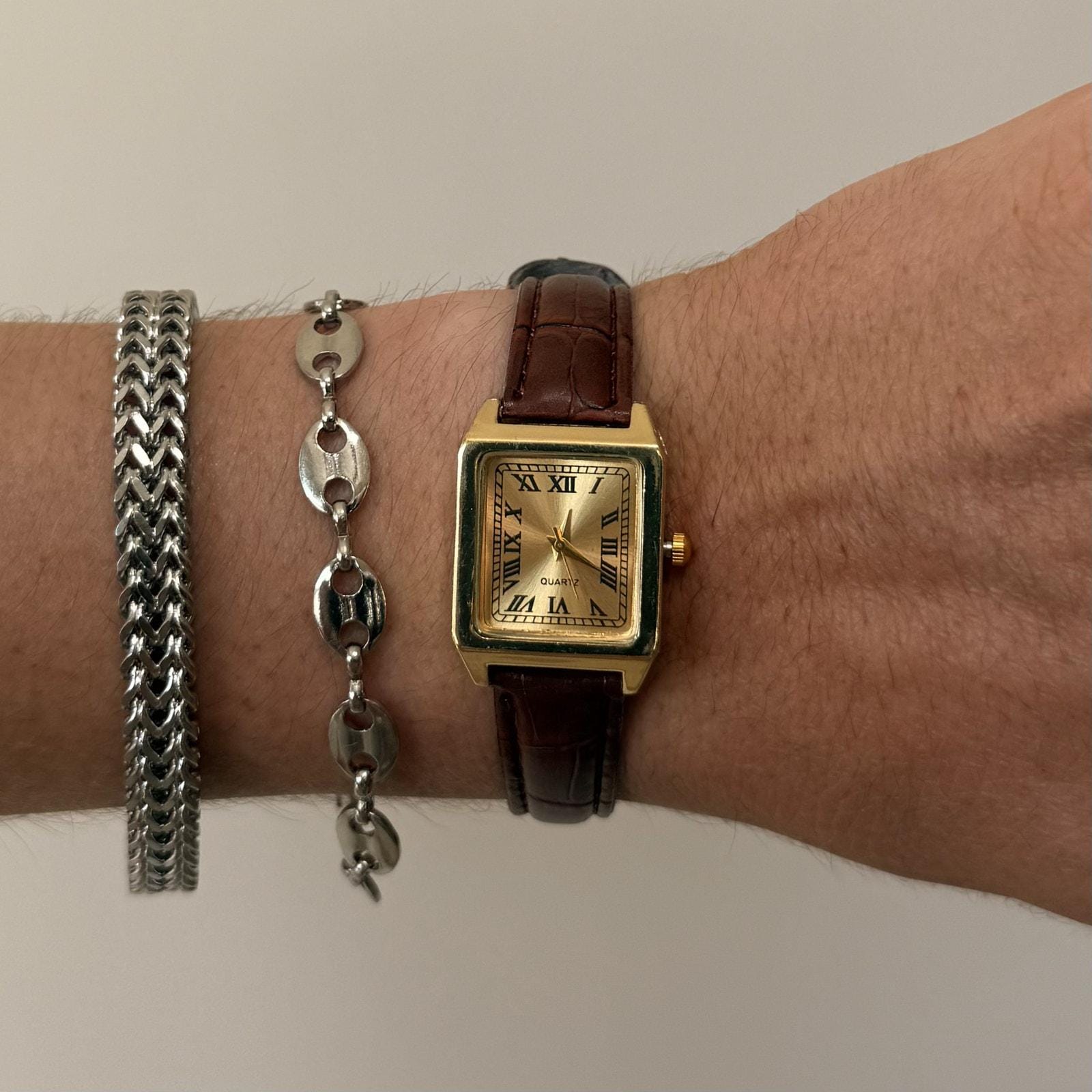 Square Watch Brown and Gold - Etsy