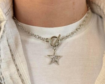 925 Silver Star Pendant Necklace Unisex Minimalist Chain Jewelry New