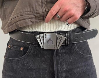 80s Silver Playing Card Belt – Western Cowboy Boho Star Studded, Unisex, New