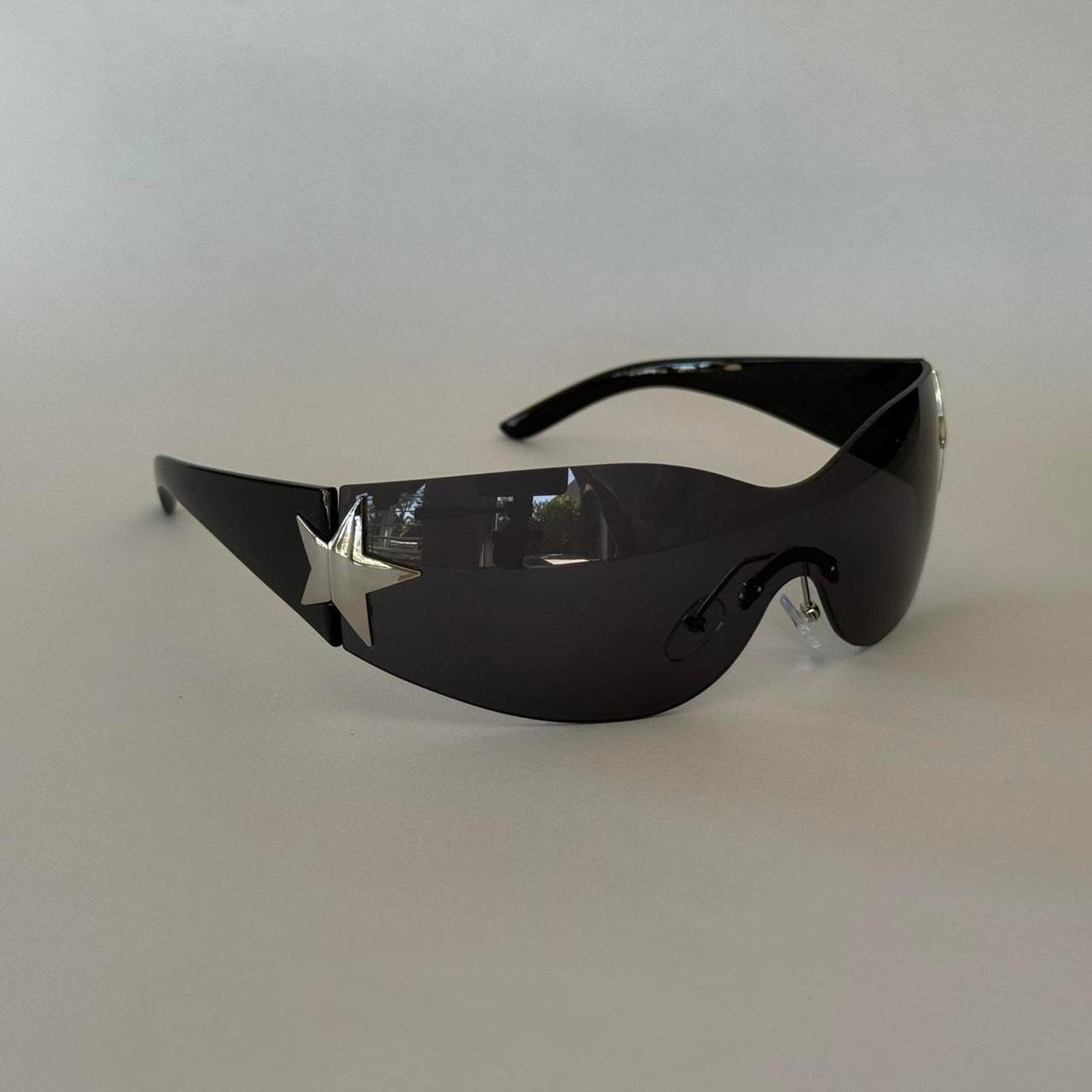 Y2K Black Silver Star Shaped Sunglasses Unisex Statement UVA 