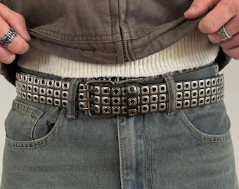 vintage black silver rivet american western cowboy boho belt