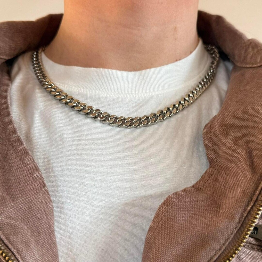 Y2K 2000s Vintage Silver Cuban Link Chain Necklace Unisex Jewelry New ...