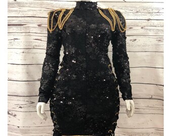 fitted lace wedding dress Gold and Black Sequin Bodycon Dress main image 0