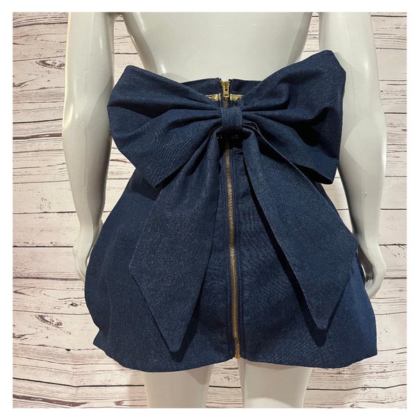 Bow Detail Denim Skirt