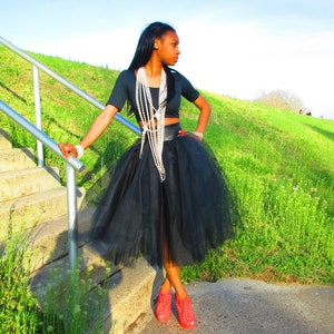 Black Highwaist Tulle Skirt, Full Tulle Skirt, Black Tutu, Tulle Skirt Woman