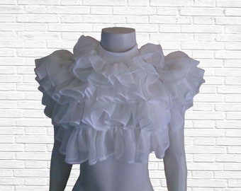 White Ruffle Crop Top, Flowy Blouse, Ivory Shirt with Bow, Bridal Shower Outfit, Wedding Outfit, Baby Shower Shirt