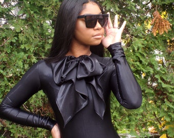 Body negro con lazo, Body para mujer, Catsuit negro, Romper negro de una pieza, Leotardo negro, Lencería body, Bodystocking