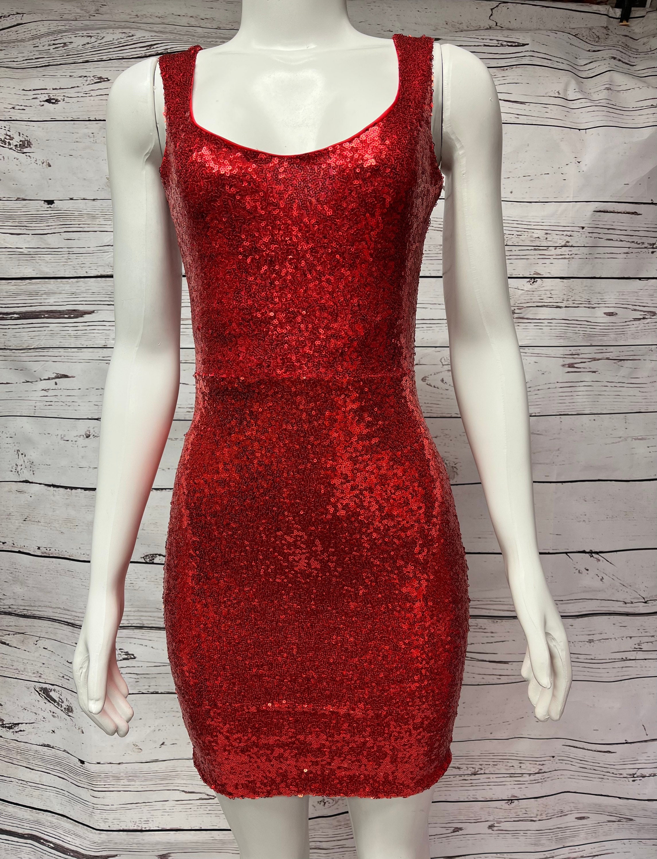 Red sequin fitted mini dress, club wear, party dress, tank dress, crimson